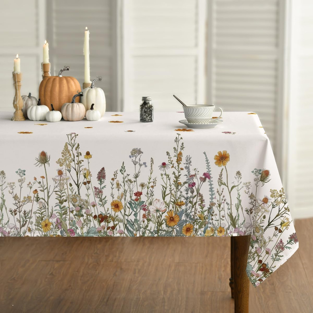Rectangular Fall Tablecloth 60x84 Inch with Harvest Floral Design