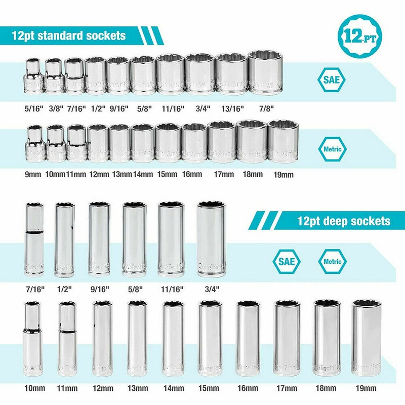DURATECH 40 Pcs Standard Deep Mechanics Socket Set 3/8" Drive in Metric SAE gallery