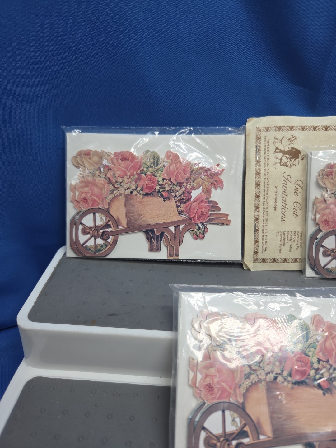 Wheel Barrel Rose's Rare Invitations Die Cut 3 Packs Old Print Factory 18 Cards gallery