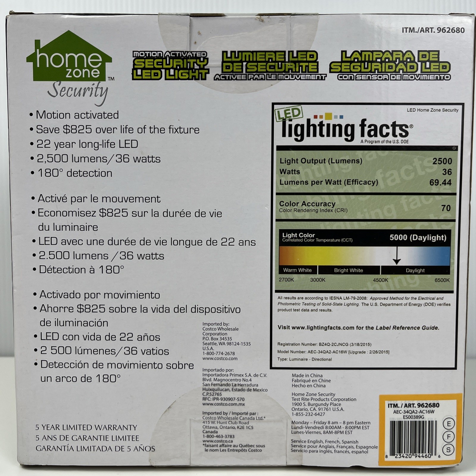 Home Zone Security Light Motion Activated LED 2500 Lumens 180° Detection 962680 gallery