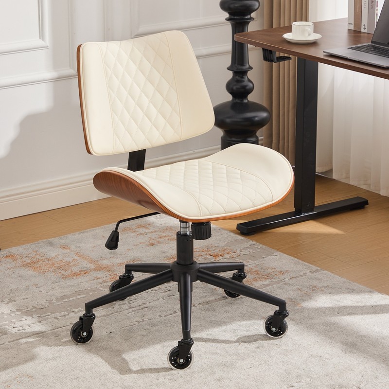 Ergonomic Mid Back Armless Chair, Adjustable Height, 360 Swivel, Brown Leather. gallery