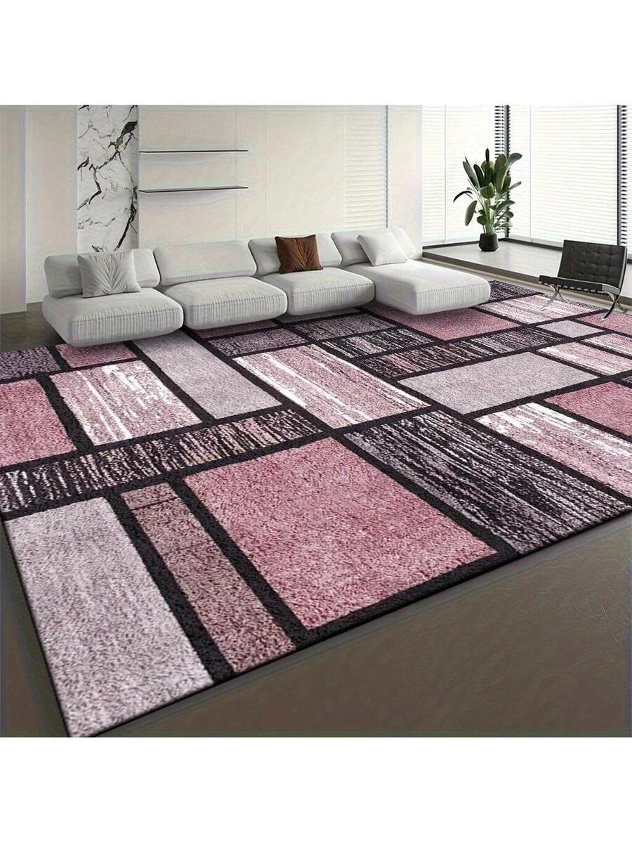 Velvet Cushion Modern Geometric Pattern Pink Gray Black Washable gallery