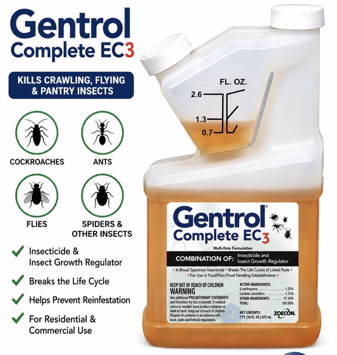 Gentrol Complete EC3 Kills Crawling, Flying & Pantry Insects- 16 fl oz gallery