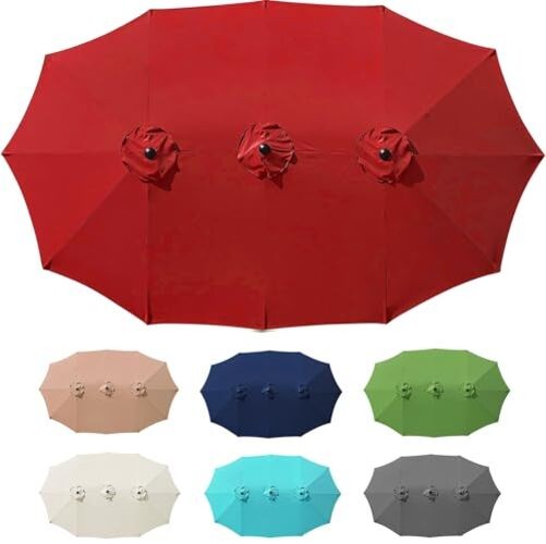 12 Ribs Umbrella Canopy Replacement for 15ft Double-Sided Patio Burgundy gallery