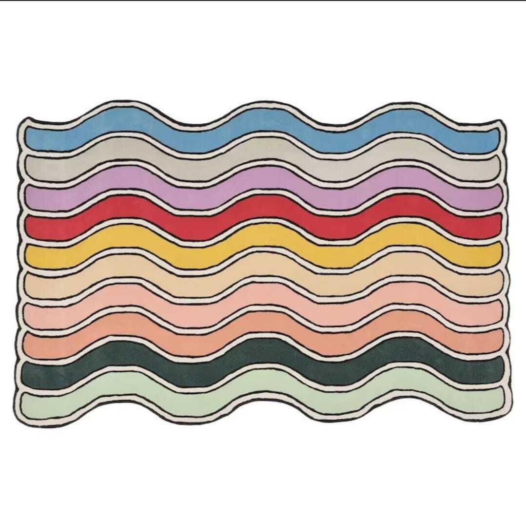 Multicolor Waves Hand Tufted Carpet For Living Room Area Rug 100% NZ Wool Rugs gallery