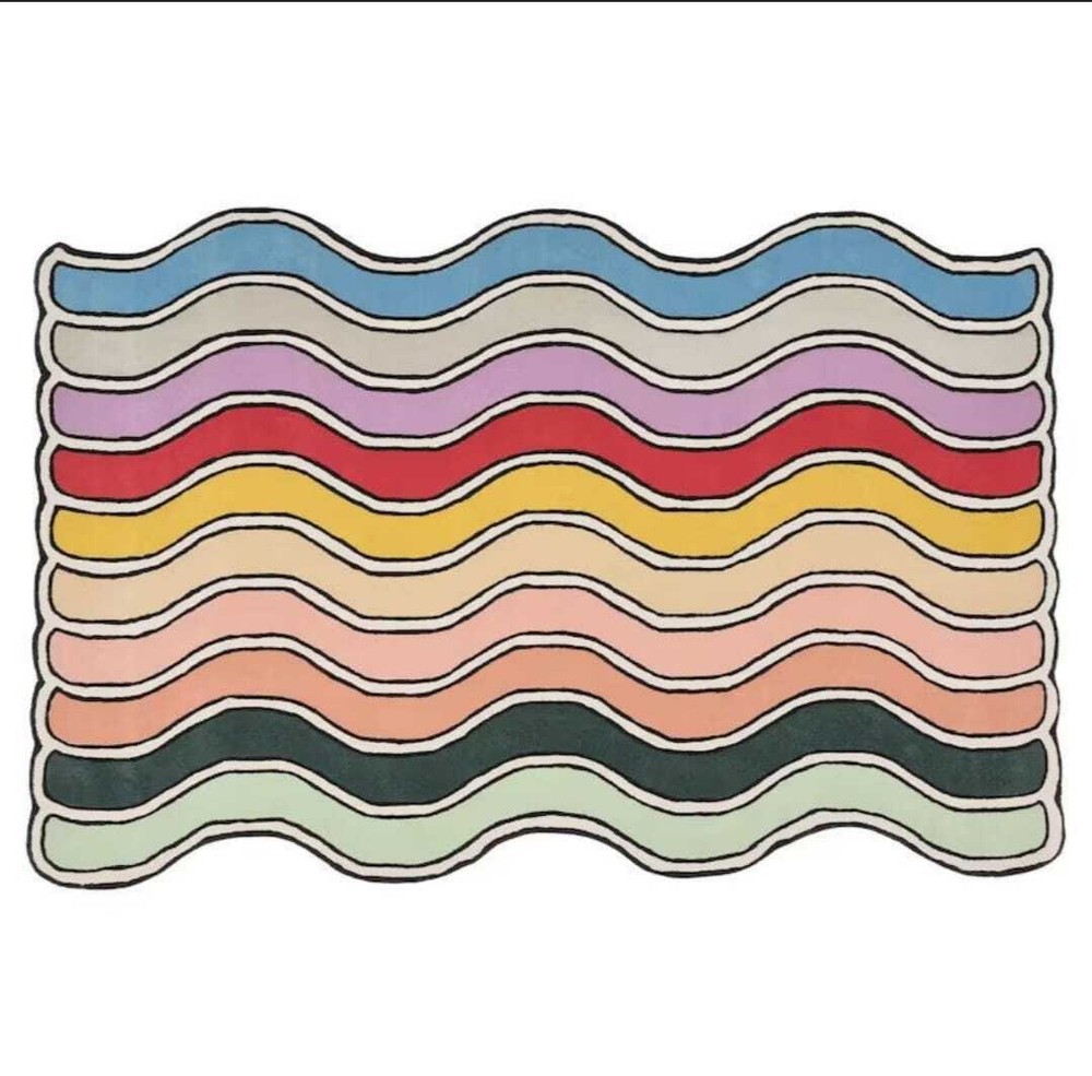 Multicolor Waves Hand Tufted Carpet For Living Room Area Rug 100% NZ Wool Rugs