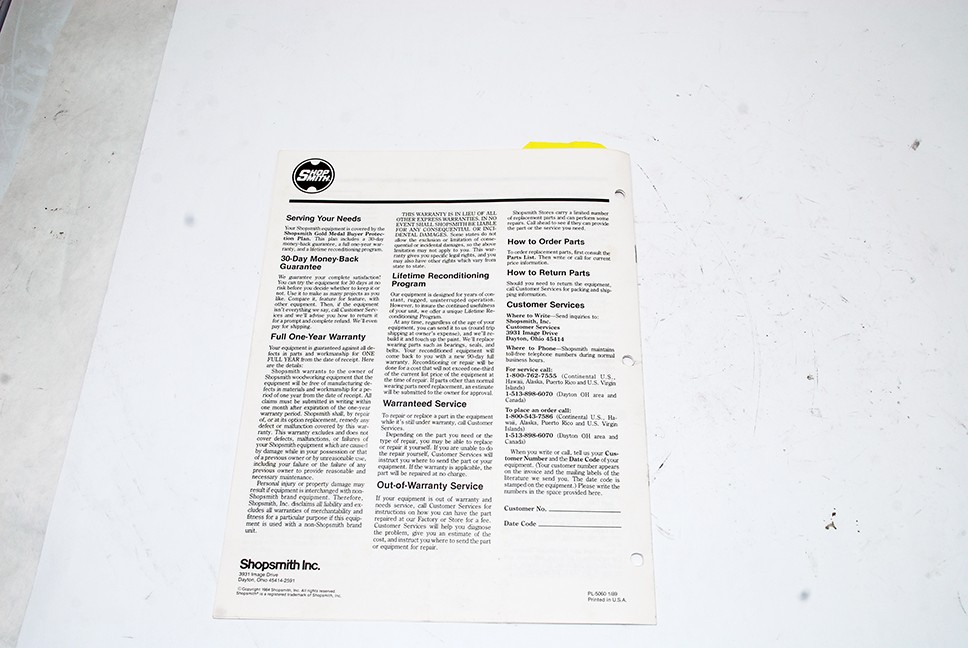 ShopSmith Original User Manual - Tenon Master Jig, 7 Pages (Black/White) (#2) gallery