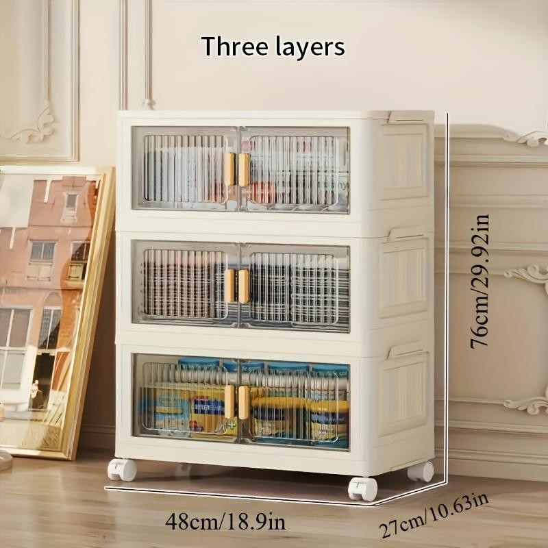Stackable Storage Cabinet with Doors Wheels Multi Functional Organizer for Home gallery