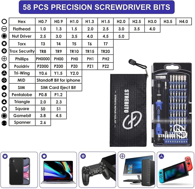 STREBITO Precision Screwdriver Set, 79 in 1 Screwdriver Kit with 58 Bits & Anti gallery