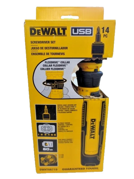 DEWALT USB RECHARGEABLE DWHT66719 FLEXDRIVE CORDLESS SCREWDRIVER 14PIECE SET gallery