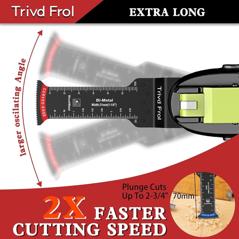 6 Pcs Extra Long Oscillating Tool Blades, Bi-Metal Curved Edge Multitool Blad... gallery
