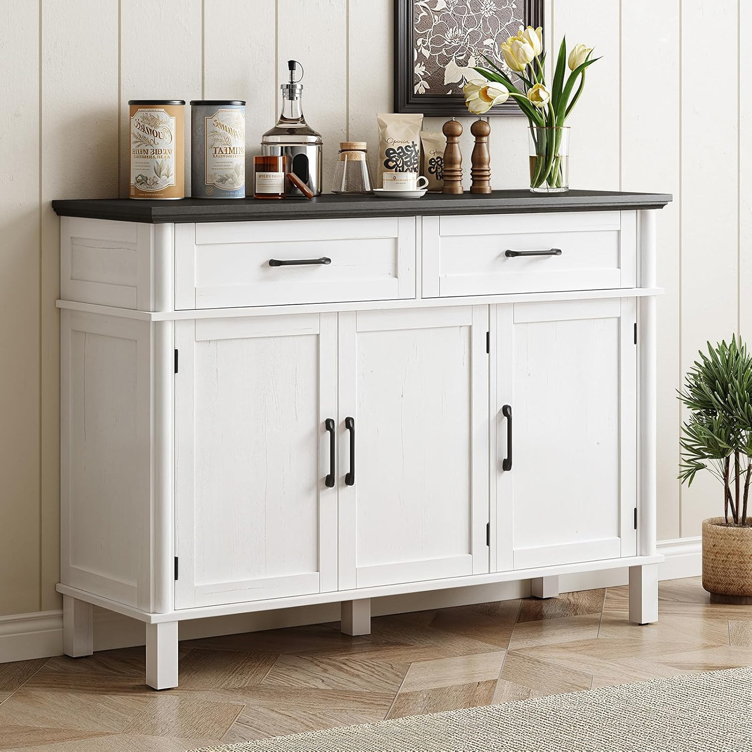 48 Inches Buffet Cabinet with Storage, Farmhouse Sideboard Buffet w/2 Drawers an gallery