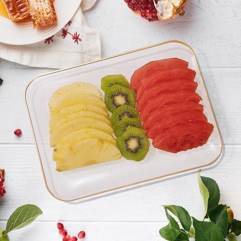 3 Pack Plastic Serving Trays for Party - Gold Serving Tray 8 x 11 Inch - Heavy gallery