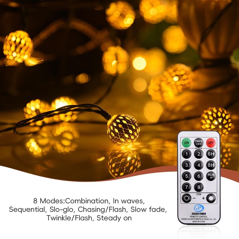 Moroccan String Lights Plug-in 60 LED 29ft Indoor Outdoor Waterproof 8 Modes ... gallery