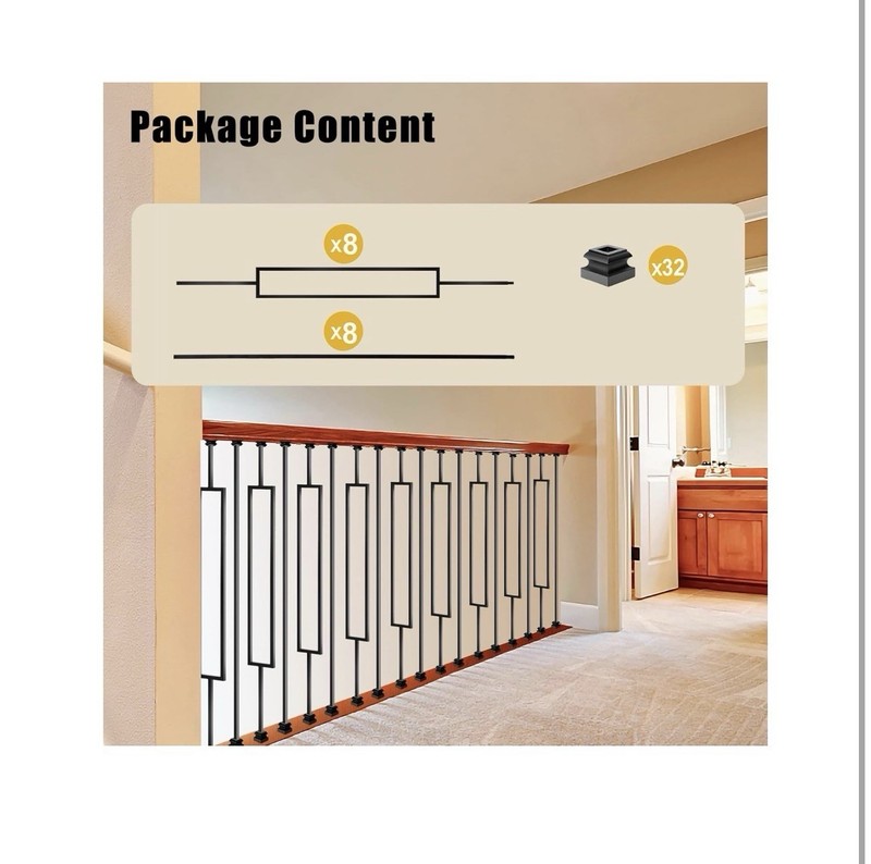 16 Pack Rectangular Hollow Stair Spindles 44 Inches, 1/2" Iron Balusters for ... gallery