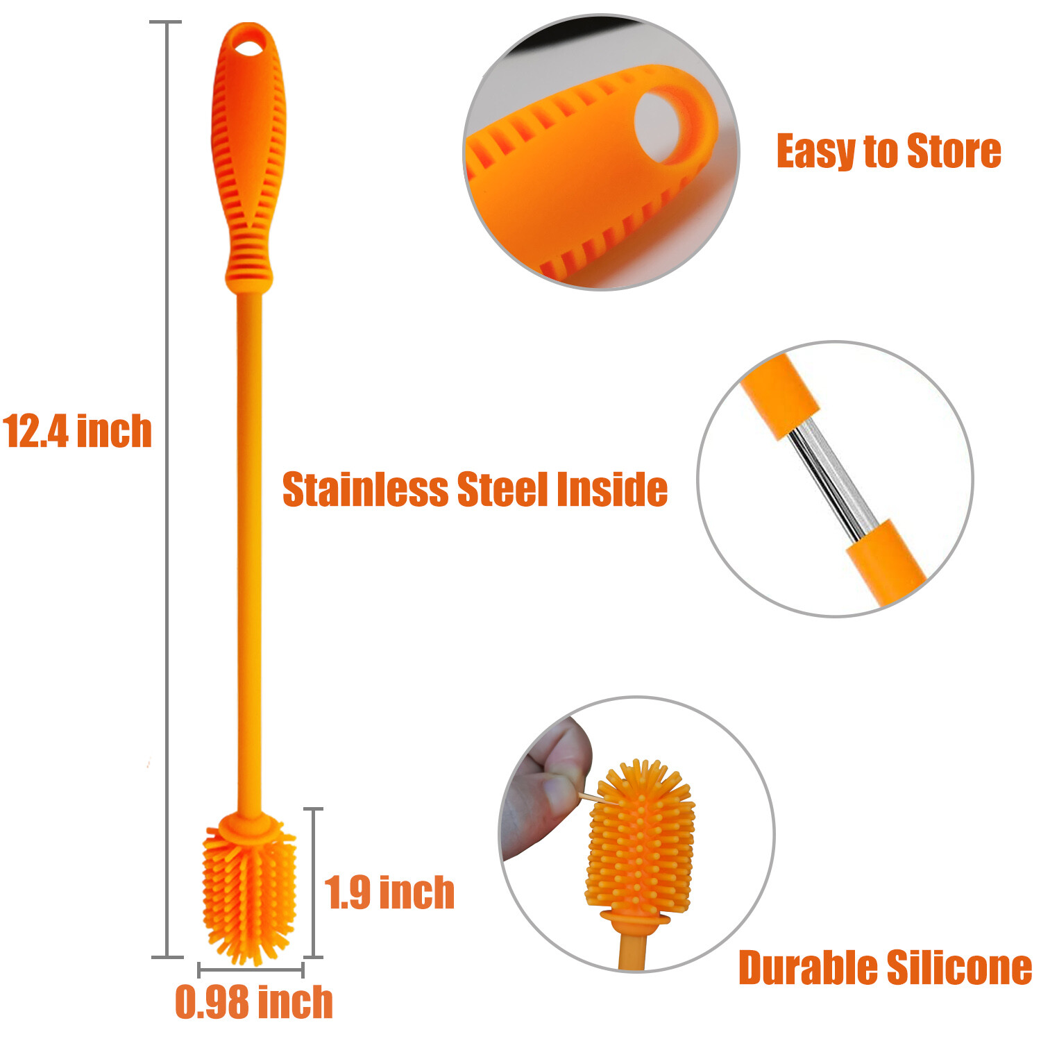 2 Pack Silicone Bottle Brush Cleaner Cleaning Brush for Glass Bottles Orange gallery