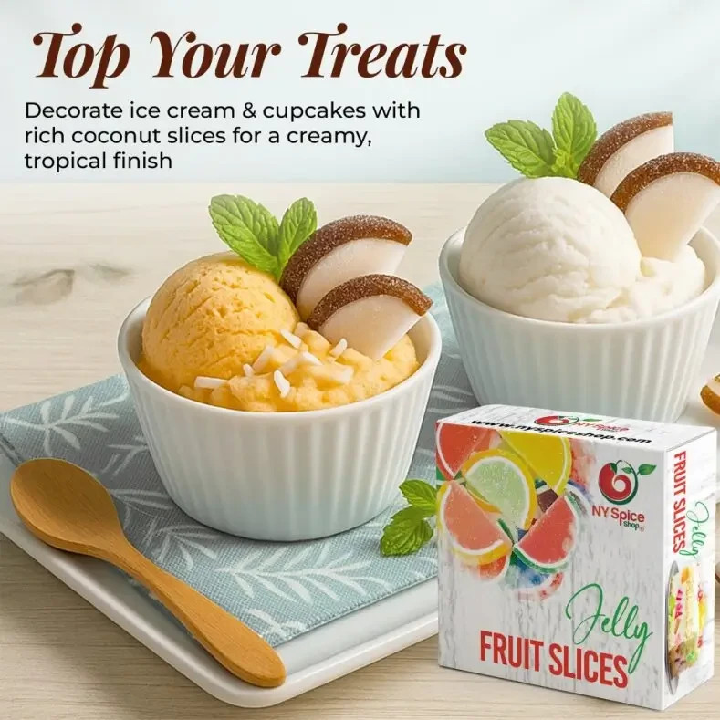 Coconut Fruit Slice Jelly Candy – Chewy Tropical Gummy – Soft Fresh Sweets - 1LB gallery