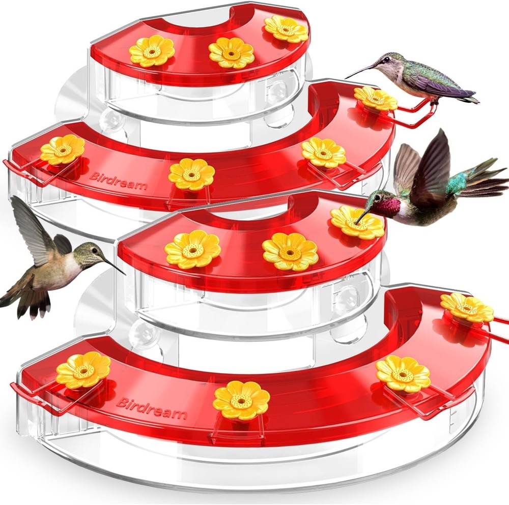 Birdream 2 Pack Window Hummingbird Feeders for Outdoors, with 2 Pack, Red