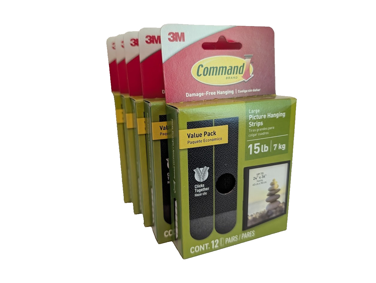 3M Command Strips - Large Picture 15lb Black - 5 boxes, 12 pairs per box gallery