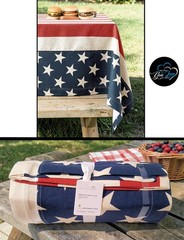 Pottery Barn American Flag Tablecloth 70″ x 126″ NWT Cotton/Linen July 4th