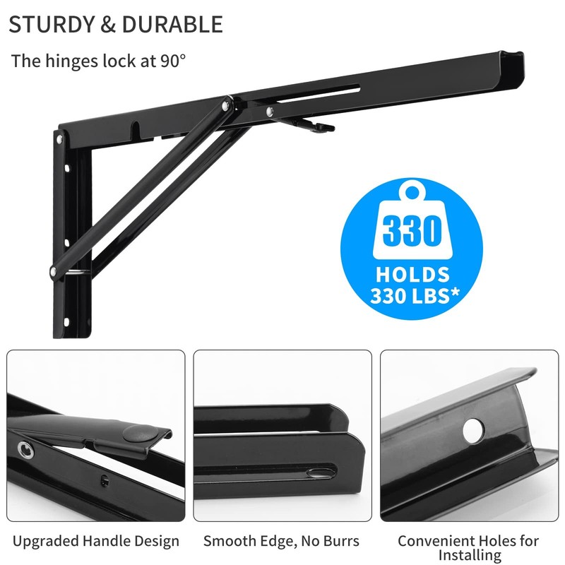 2 Pack 20" Black Folding Shelf Brackets Heavy Duty 330lb DIY L Bracket gallery