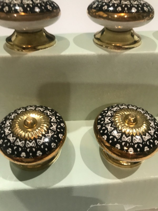 6 Handpainted Ceramic Drawer Pull Mandala Pattern Gold Accents gallery