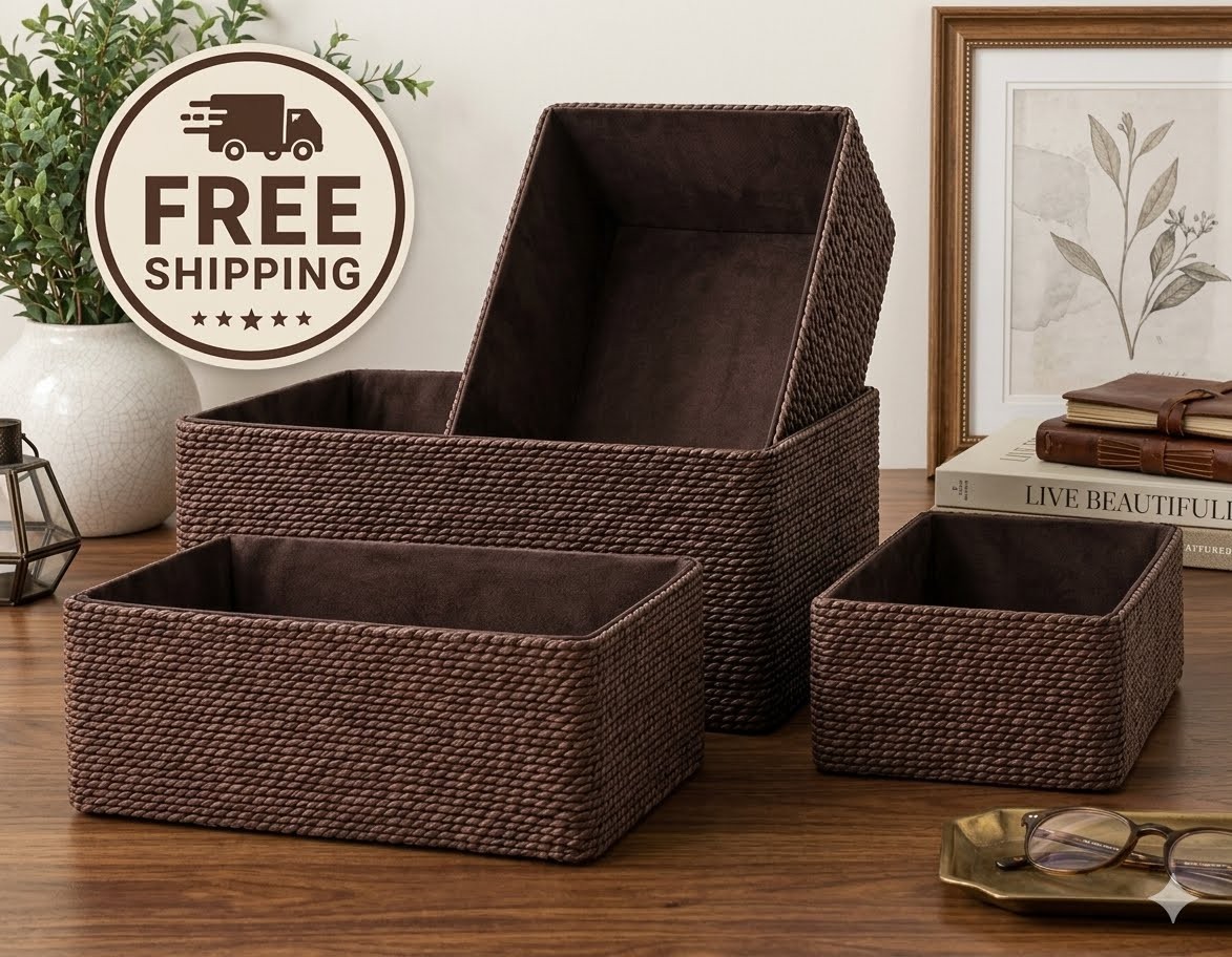 Recycled Wicker Storage Basket SET of 4 Paper Rope Storage Bins - Baskets .. gallery