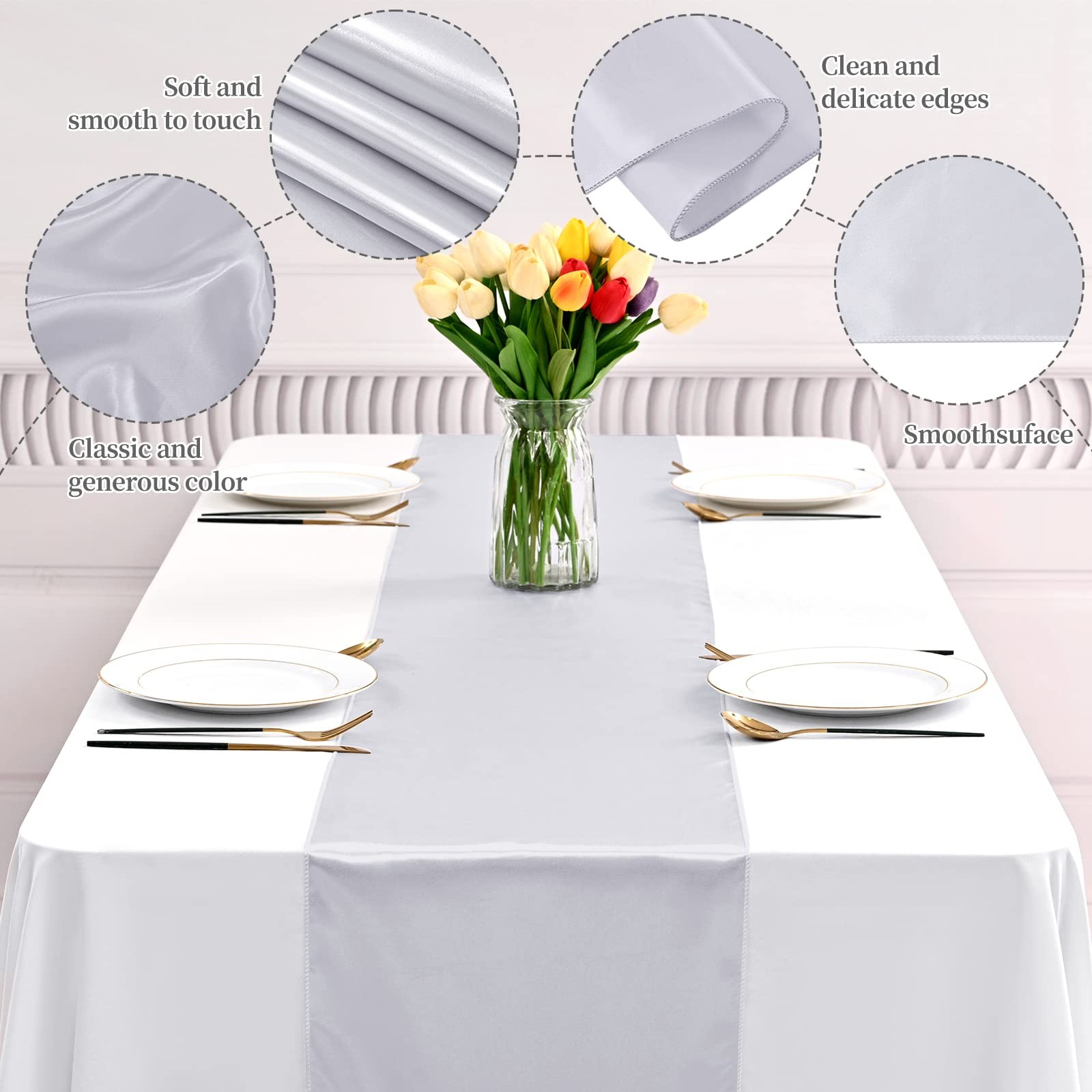 12x108 Inch Silver Satin Premium Fabric Event Table Runner Decoration 12 PCS gallery