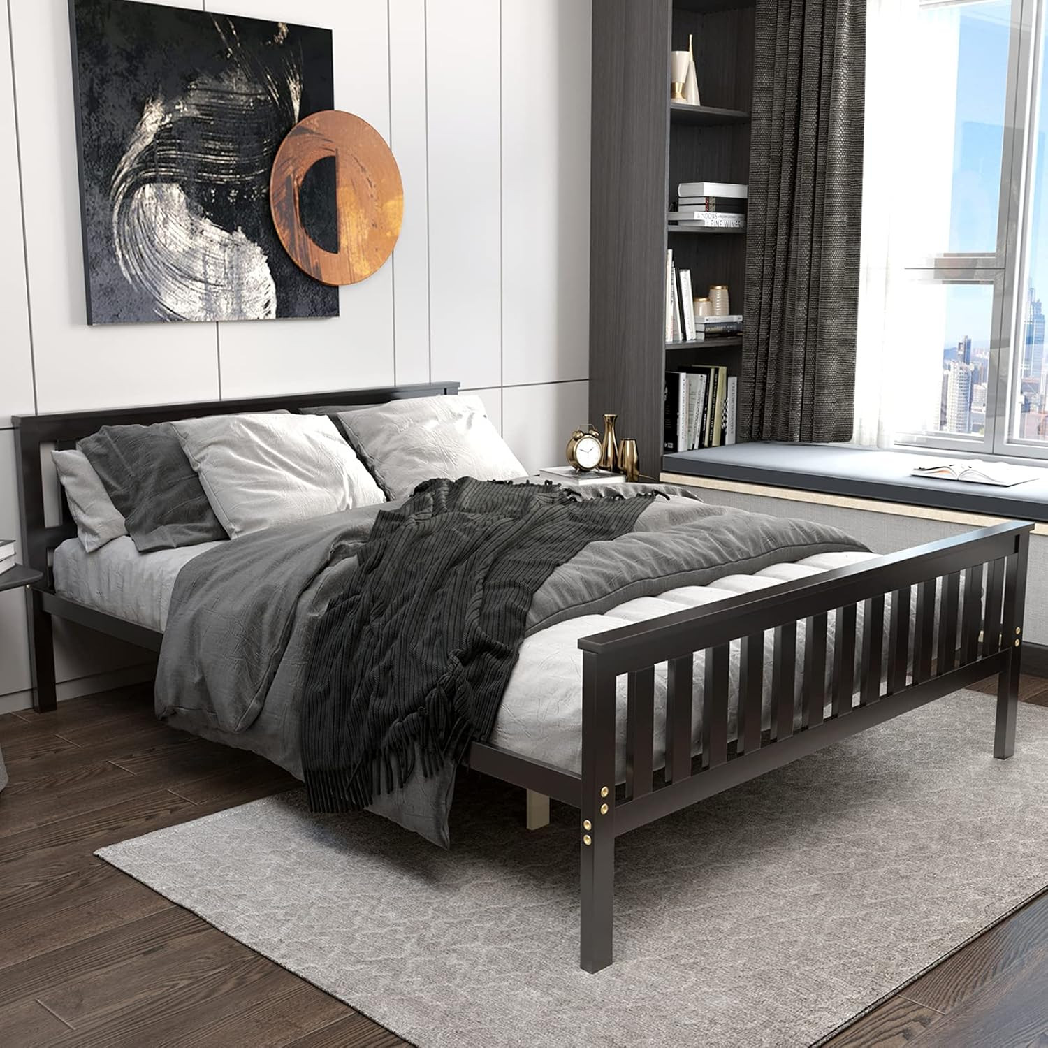 Queen Wood Bed Frame with Headboard - Sturdy 12" Platform Base gallery