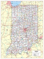 Indiana State Wall Map Large Print Poster 24″W x 32″H