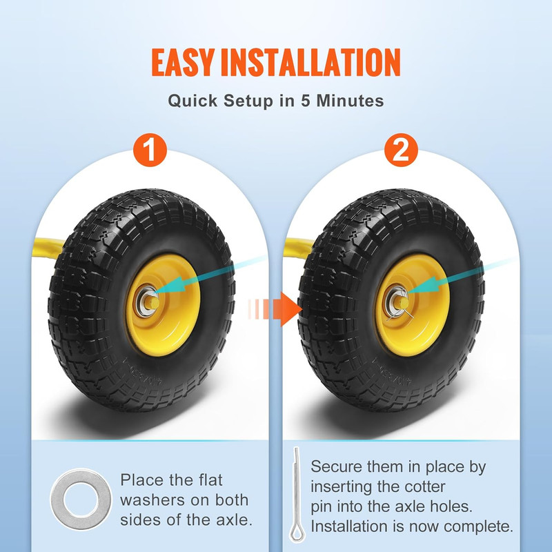 (2-Pack) 10-Inch Solid Rubber Tires and Wheels, 4.10/3.50-4" Flat Free Tubeless gallery