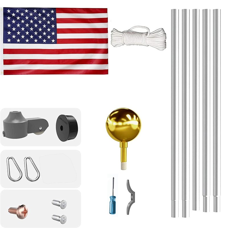 20 FT Sectional Flag Pole Kit Extra Thick Aluminum Flagpole with 1 Flag 2 Rope gallery