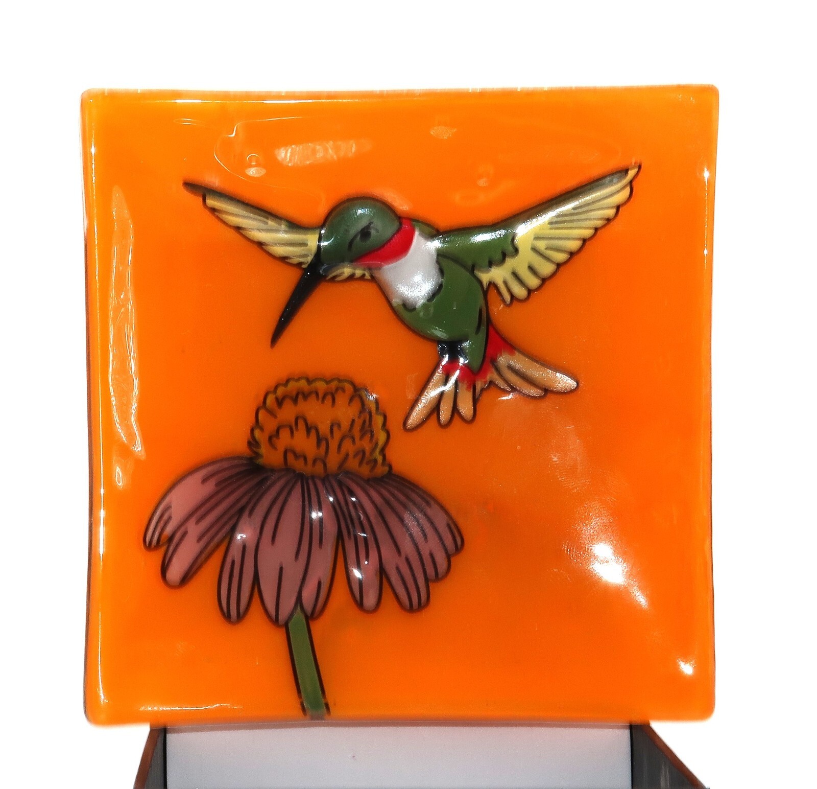 Hummingbird & Coneflower Trinket Dish Plate Decorative Hand Made Ecuador 5 Inch gallery