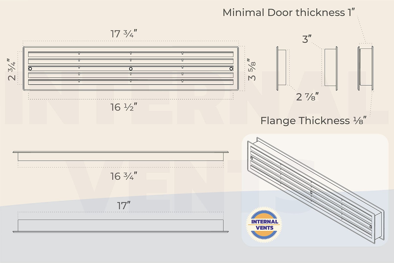 INTERNAL VENTS Door Vent for Interior Doors 16 7/8" x 3" - Two Sided Door Lou... gallery