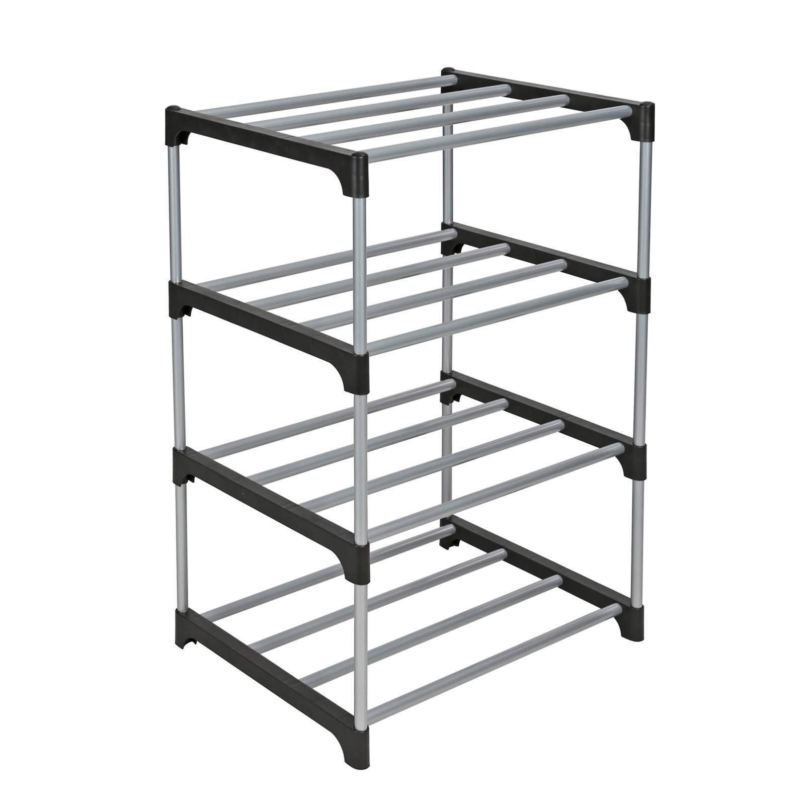 4 Tier Shoe Rack Black & Silver 8 Pairs of Shoes Metal Tubes & Plastic gallery