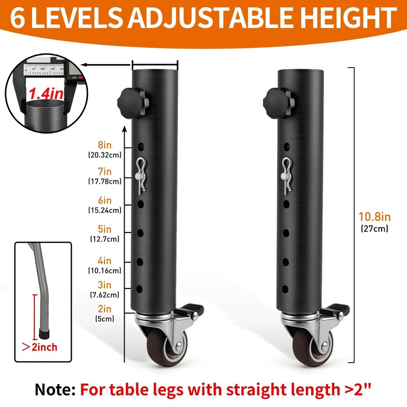 Adjustable Table Leg Extenders 10.8 inch 6-Level Metal Risers with Wheels gallery
