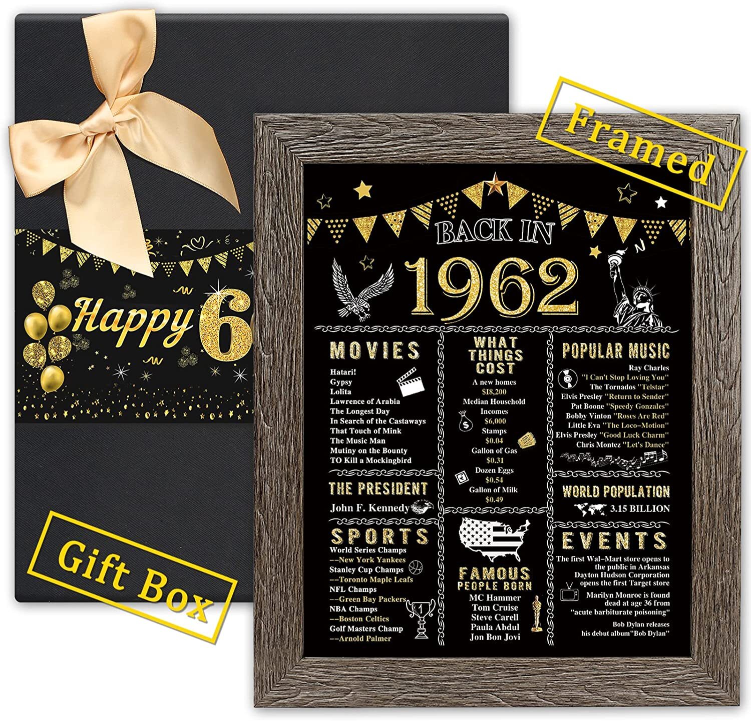 Birthday Party Decorations FRAMED- 8" x 10" With Gift Box Poster, For Men Women gallery