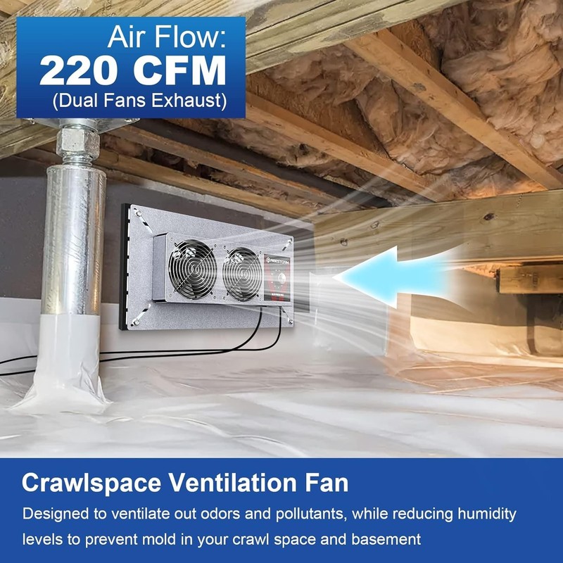 Abestorm 220 CFM Crawlspace Ventilation Fan Basement Exhaust Fan With Thermostat gallery
