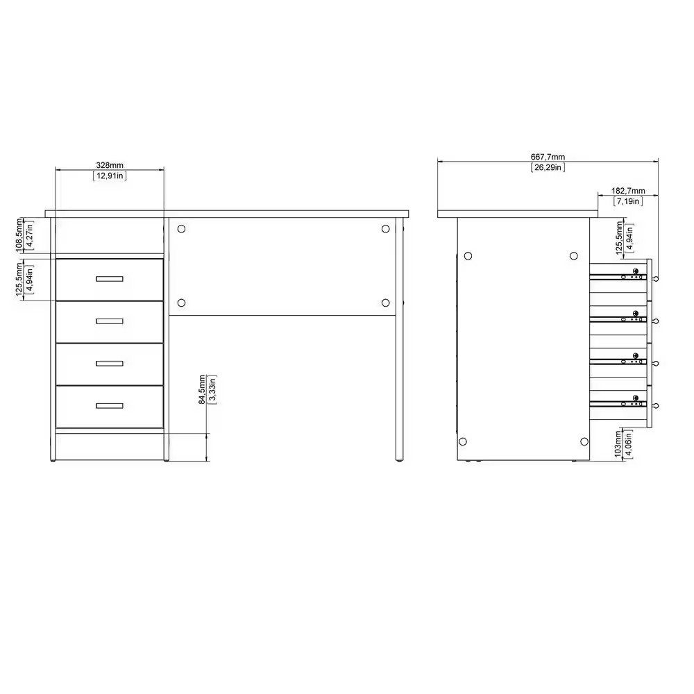 44 In. Rectangular White 4 Drawer Writing Desk with Built-In Storage gallery