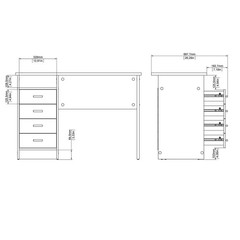 44 In. Rectangular White 4 Drawer Writing Desk with Built-In Storage