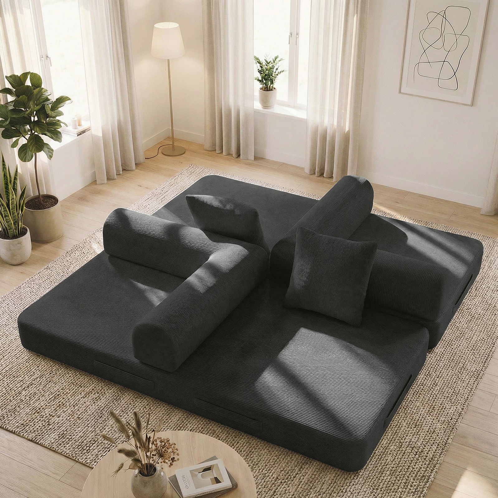 Modern Compression Sofa Loveseat Convertible Sleeper Bed Folding Couch Washable gallery