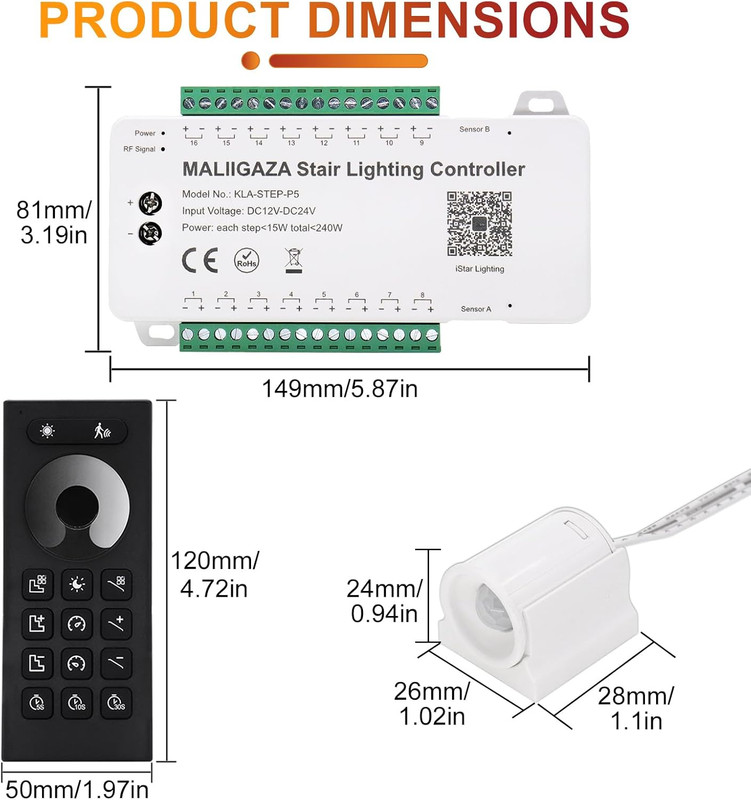 Smart Motion Sensor LED Stair Lights Kit with APP & Remote Control, 3000K gallery