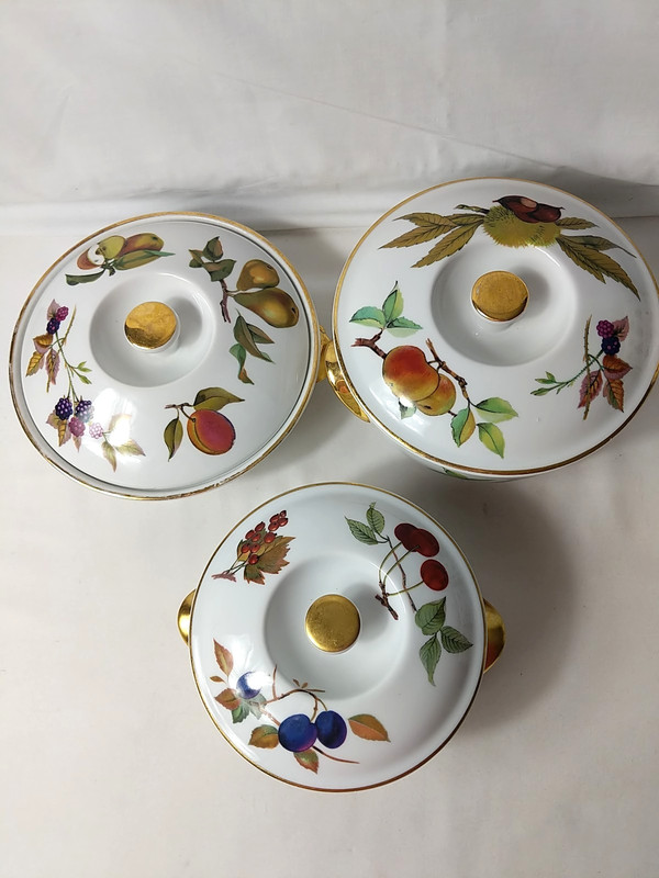 6 PCS ROYAL WORCESTER EVESHAM GOLD 2) COVERED CASSEROLES & BEAN POT *READ* gallery