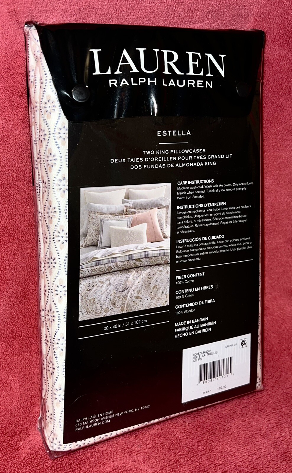 $170 Ralph Lauren Estella Trellis Cotton Sateen KING Pillowcases NIP gallery