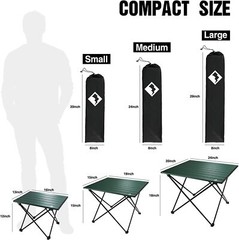 VILLEY Camping Side Table Aluminum Folding Beach Table w/CarryBag 16”/19”/24”