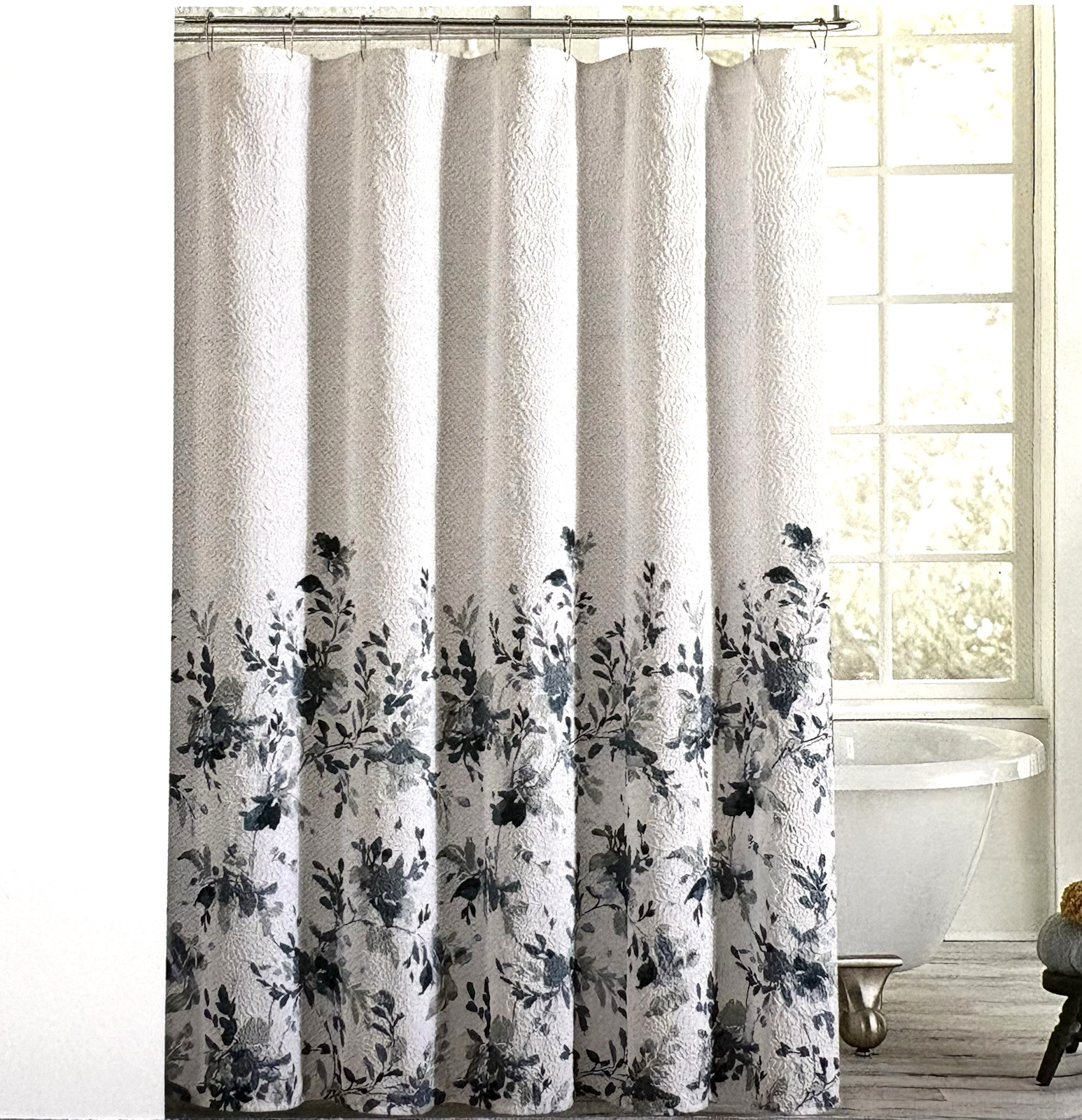 DKNY Silhouette Microsculpt Shower Curtain Blue & Gray White 72" X 72" Floral gallery