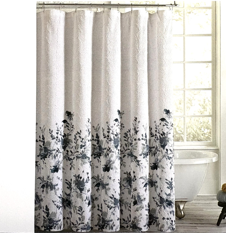 DKNY Silhouette Microsculpt Shower Curtain Blue & Gray White 72" X 72" Floral gallery