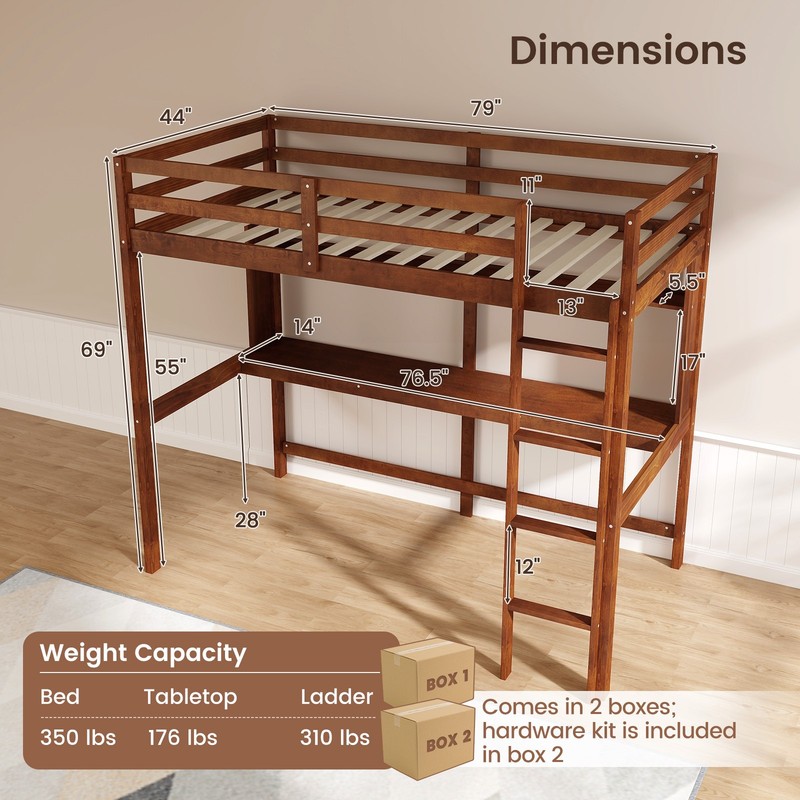 Twin Solid Wood Loft Bed Frame w/ Storage Shelf Ladder Desk Storage Shelf gallery