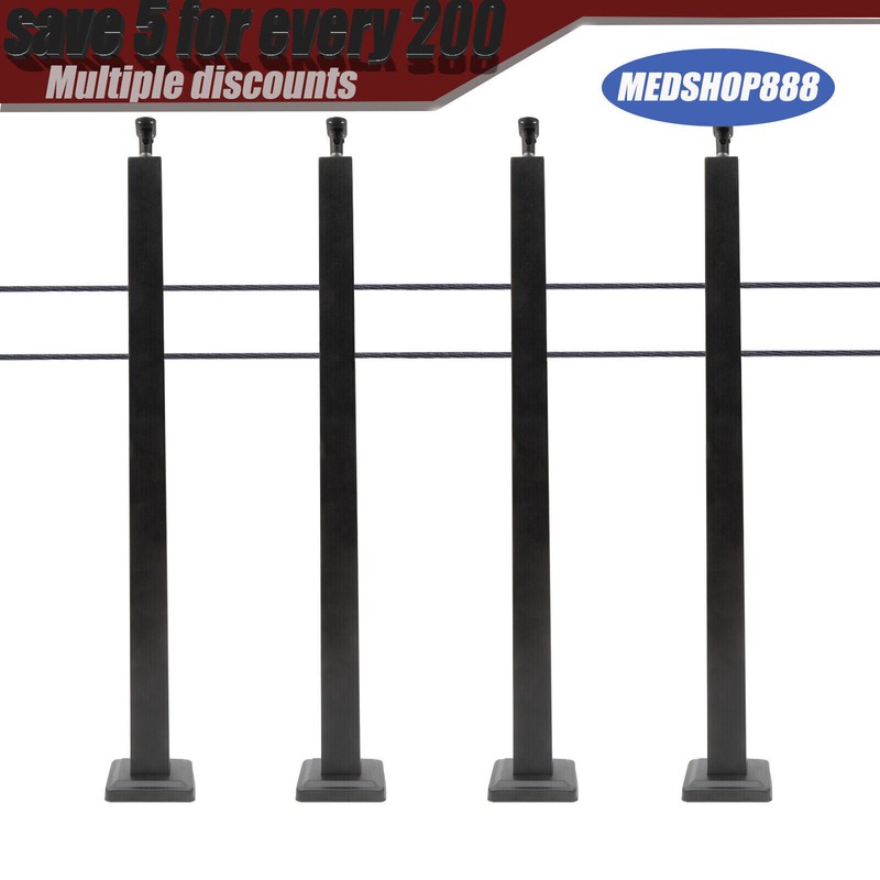 4PCS Cable Railing Posts 36"x2"x2" Adjustable Stainless Steel Pre-drilled Posts gallery