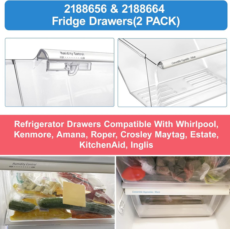 2 Pack Fridge Crisper Drawer Replacement for Kenmore Whirlpool WRS325FDAM04 gallery